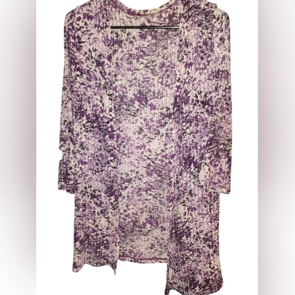Women's Purple and White Knit Cardigan Size Large